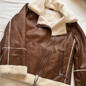 Brown fur lined moto jacket